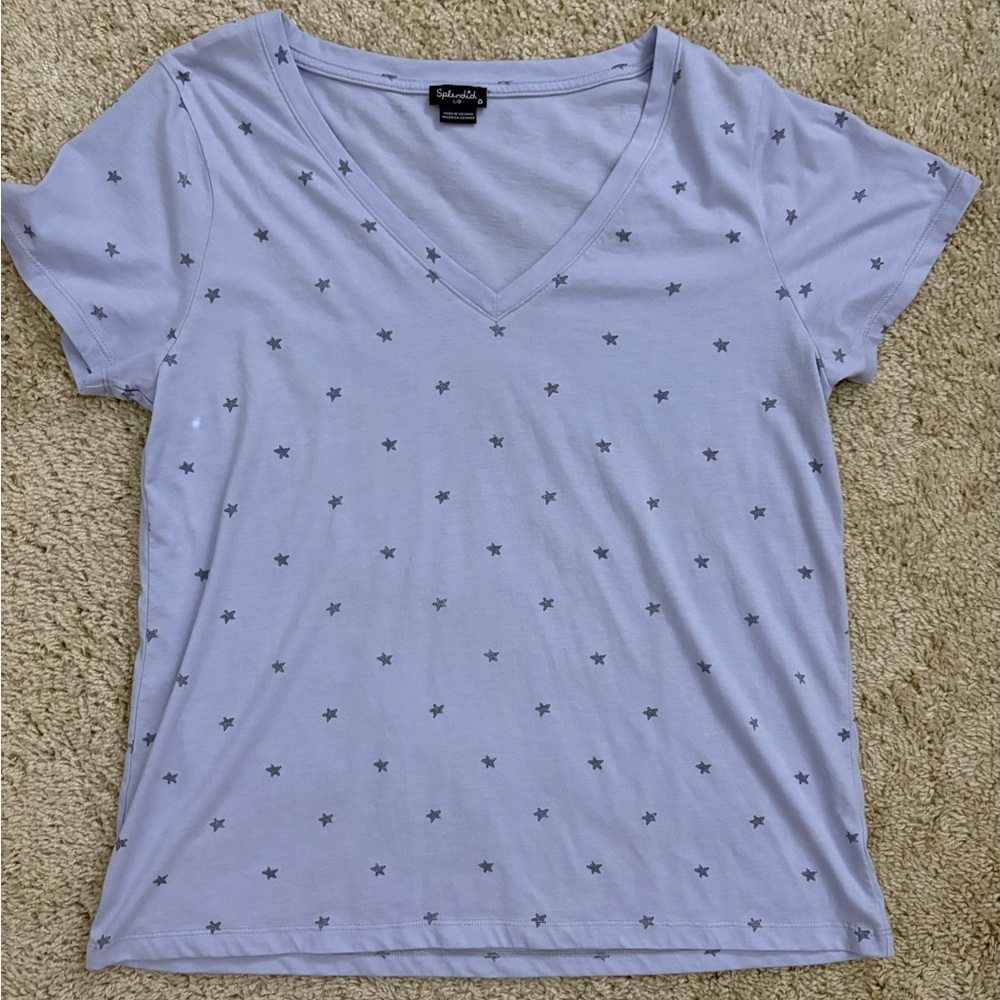 Splendid Light Gray Star-Patterned V-Neck Tee